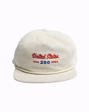 4th of July Hat - White Corduroy Rope Cap USA 250th Anniversary